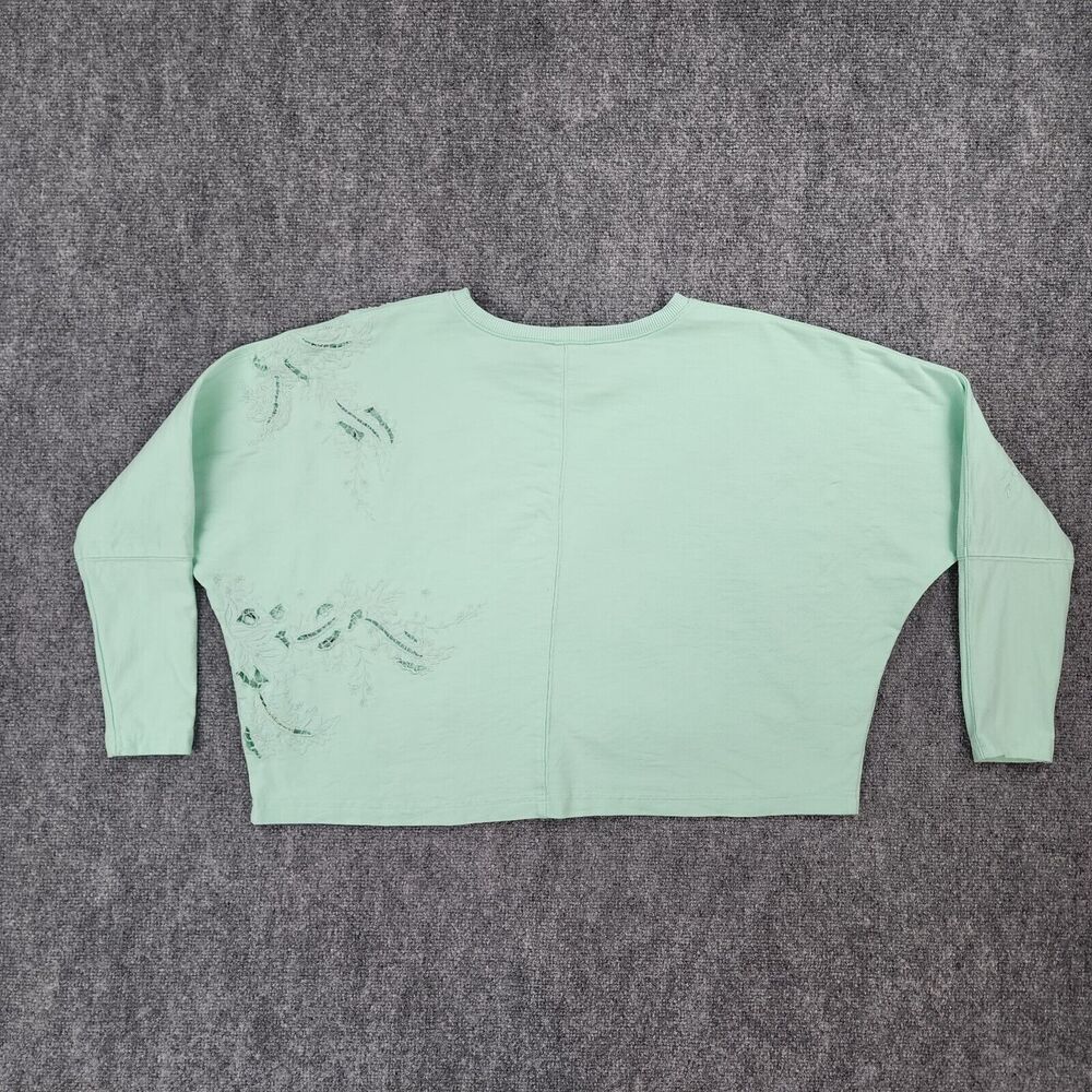 Anthropologie Sweatshirt Womens XS Green Floral Embroidered Lace Cropped Box Top - Picture 3 of 16